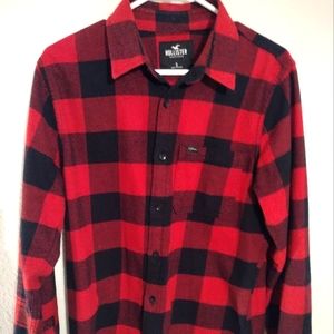 Hollister Small Mens Flannel Button Down Shirt Long Sleeve Buffalo Plaid Red